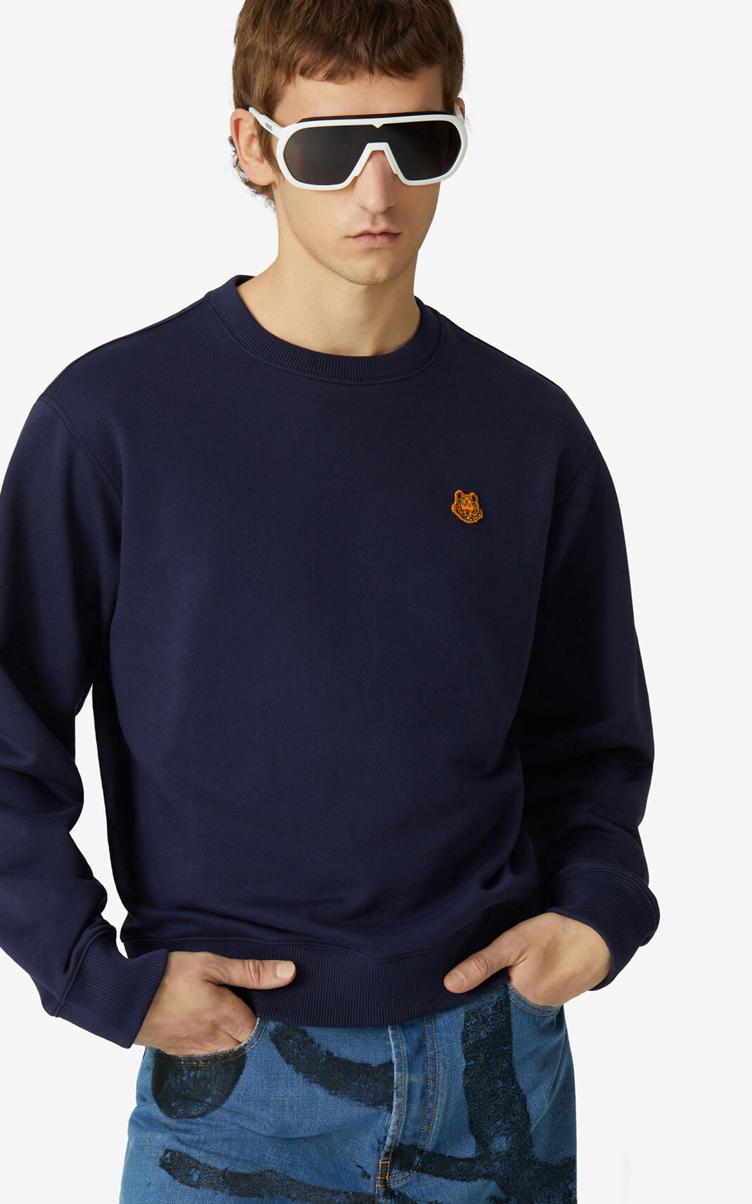 Sweat Kenzo Tiger Crest Homme Bleu Marine Bleu | FCTQ-20169